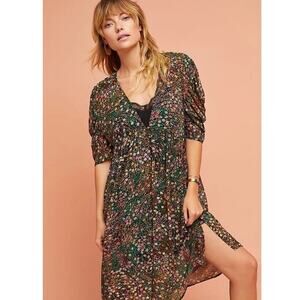 Anthropologie Akemi + Kin Valencia Floral Dress Sheer Puff Sleeve Size S
